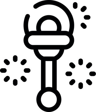 recommend clip art: Black and white icon of a baby rattle toy making noise with sparkling stars around, perfect for topics of childhood and entertainment