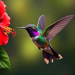 Vibrant Hummingbird with Bloom in Lush Garden