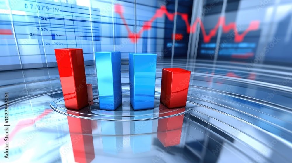 Poster dynamic financial graphs with colorful bar charts