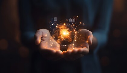 A person holds a glowing light in their hands, symbolizing creativity, inspiration, and the power of ideas.