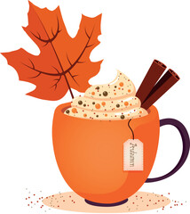 latte with spices with transparent background