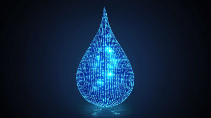 digital water drop icon features cascading binary code, symbolizing the fusion of technology and nature, representing data flow and innovation in the digital age