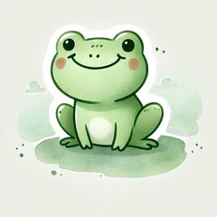 Watercolor clip art of a happy frog, with a joyful expression