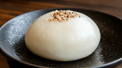 Soft Bun with Sesame on a Black Plate