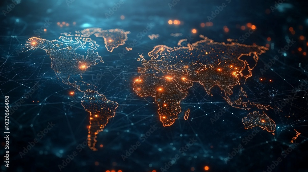 Wall mural a digital representation of the world illuminated with glowing dots and lines