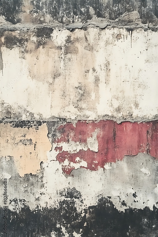 Aufkleber A textured wall featuring peeling paint in muted colors, showcasing layers of age and wear, creating an artistic and distressed look.