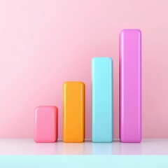 3D bar chart with neon highlights, showing financial success on a minimalist white surface, Neon bar chart, Financial progress