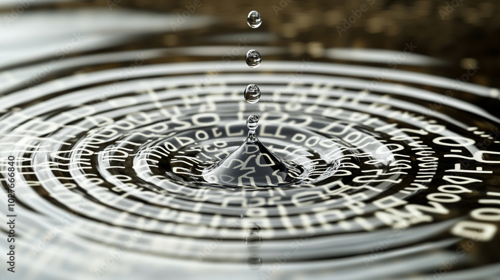 Poster digital water drop icon features cascading binary code, symbolizing the fusion of technology and nat