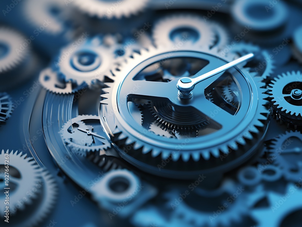 Poster close-up of intricate gears and clockwork mechanisms, showcasing detailed engineering and design in 