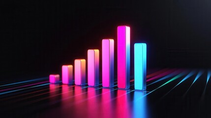 Abstract 3D bar chart emerging from data streams, representing business success and analytics, Data streams chart, Business growth