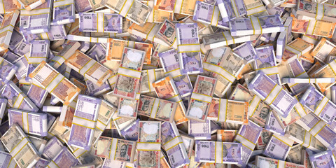 Fototapeta premium Pile of indian rupee bank note 3d rendering illustration