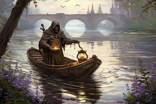 Kharon the Ferryman Navigates the Acheron River, Guiding Souls Between Life and the Afterlife