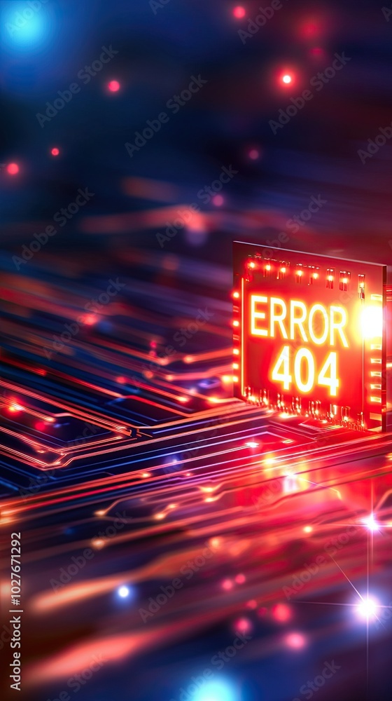 Leinwandbilder Digital Background With Bright ERROR 404 Message Displayed in a Futuristic Network Setting