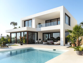 Modern Minimalist White Villa with Swimming Pool