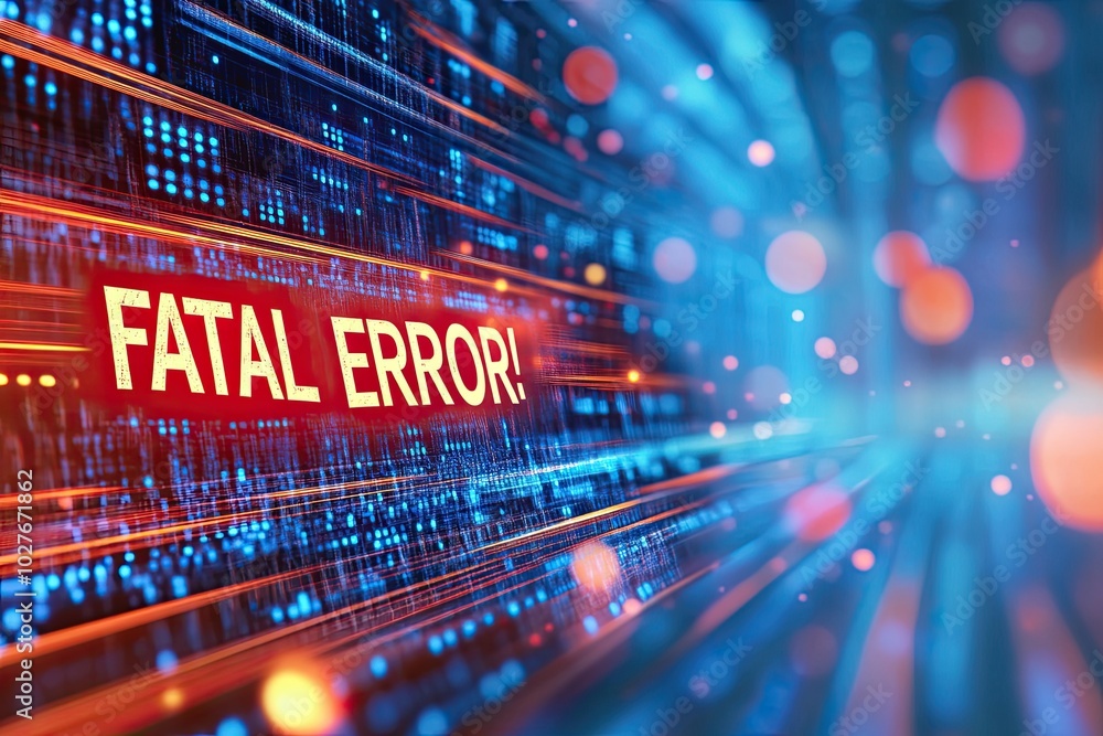 Poster Futuristic Display Shows Critical Error Message With Glowing Data Patterns in a Digital Environment