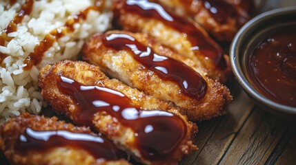 Crispy Chicken Strips with Sauce and Rice