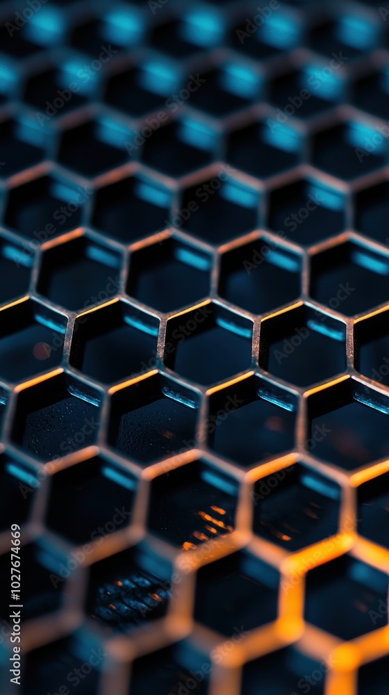 Poster honeycomb pattern with blue and orange tones