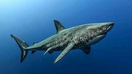 Naklejka premium A majestic shark swimming in deep blue waters.