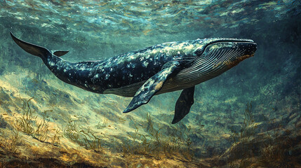 Fototapeta premium A majestic whale swimming underwater.