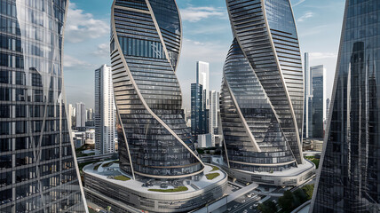 Modern architecture city skyscrapers blue grey futuristic design urban landscape
