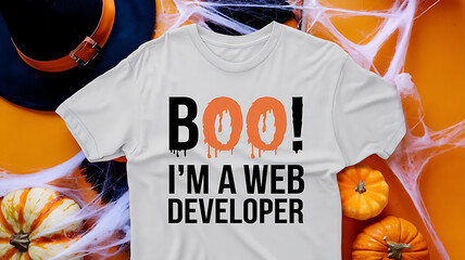 Halloween web developer tshirt design orange black spooky fun.
