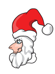 Cartoon santa claus face wearing red hat profile
