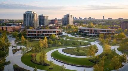 Fototapeta premium Aerial View of Urban Park with Cityscape Background