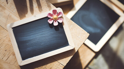 Rustic chalkboard signs pink flower spring wedding invitation design
