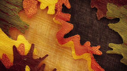 Autumn leaves, yellow and orange, on a textured background, fall season craft project. 
