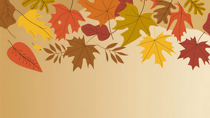 Obraz premium Autumn leaves in red and yellow on a beige background, perfect for fall and Thanksgiving designs. 