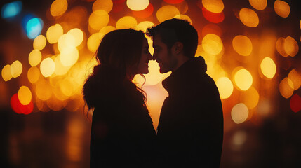 On New Year's Eve, a young beautiful couple is walking outside․