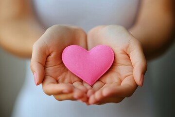 Fototapeta premium hands holding pink heart. ai generated