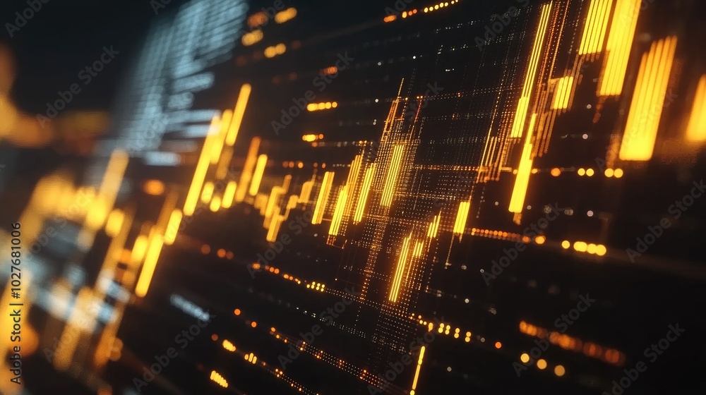 Poster abstract data visualization with orange and yellow lines