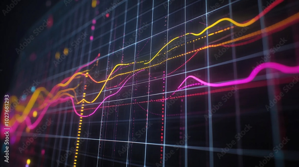 Poster colorful data visualization with graph lines and grids