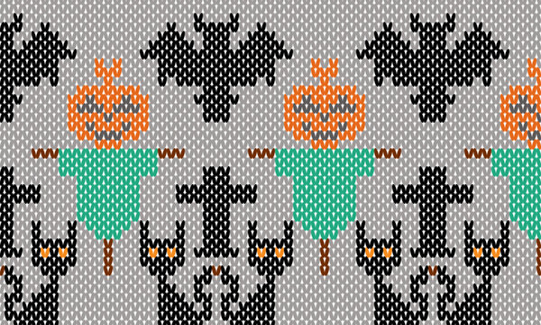  Halloween Embroidery pattern. Colorful background  Woven yarn knit vector seamless pattern. textile. Craft knitted fabric texture ornament. Thread knitting fashion pattern. Traditional crochet nordic