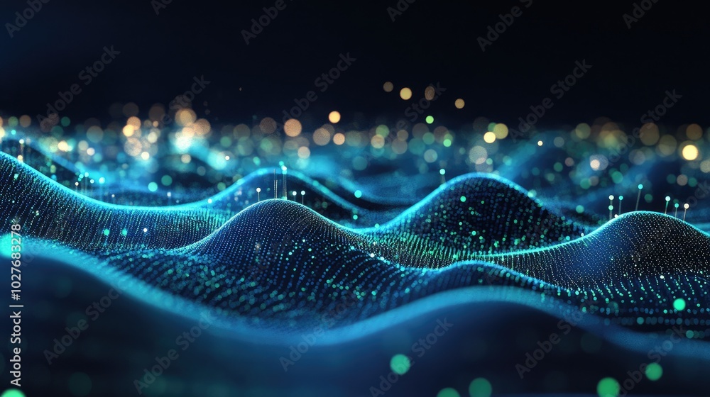Poster abstract waves of light and color in dark background