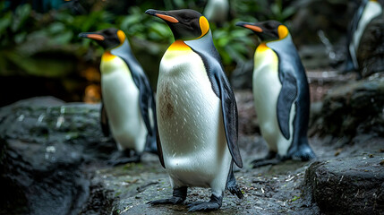Obraz premium Group of penguins in a natural setting.