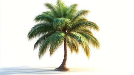 Obraz premium A solitary palm tree stands gracefully on a sandy beach under bright sunlight in the afternoon