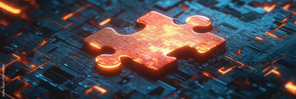 Poster illuminated puzzle piece linking to a web of educational icons, symbolizing connectivity in learning