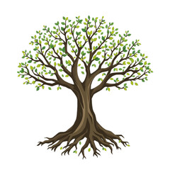 Fototapeta premium Isolated Illustration of a Green Tree with Strong Roots