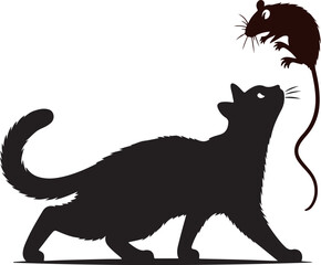 silhouette of a cat and mouse on a white background, vector