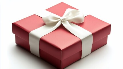 Fototapeta premium A vibrant red gift box with a white ribbon waiting to be opened on a festive occasion