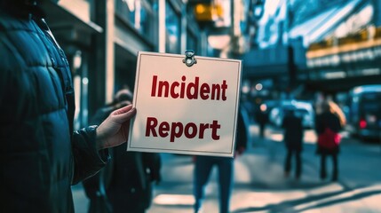 Hand holding an "Incident Report" sign, indicating an event that needs documentation