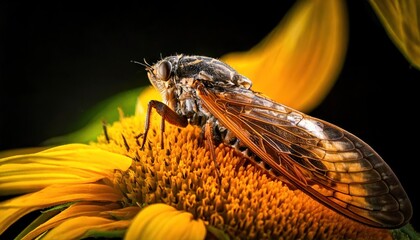 Cicada on Sunflower Stalk 