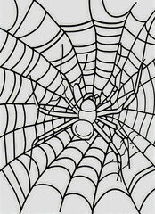 Obraz premium Coloring illustration of a spider on a detailed web