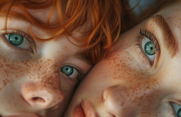 Intimate Portrait of Freckled Faces with Striking Blue Eyes