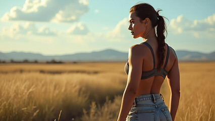 Woman standing in a field. Created by Artist Nadia Russ.