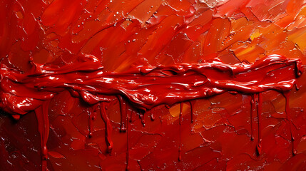 Abstract Painting of Red Paint Dripping on Canvas