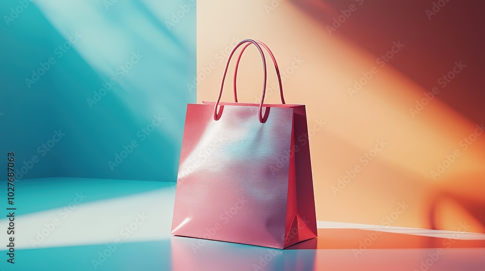 Poster modern graphic animation style shopping bag mockup with minimalistic design and soft shadows