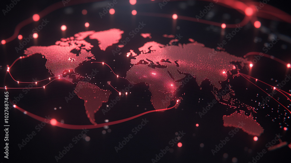 Poster holographic globe displaying a world map illuminated by glowing data points, symbolizing global conn